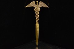 Vintage Brass Letter Opener Caduceus Medical 9″ 5.4oz