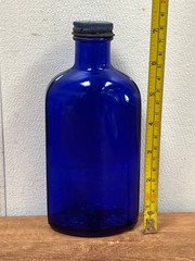 Cobalt Blue Coral Compackage Glass Antique Medicine Pharmaceutical Bottle