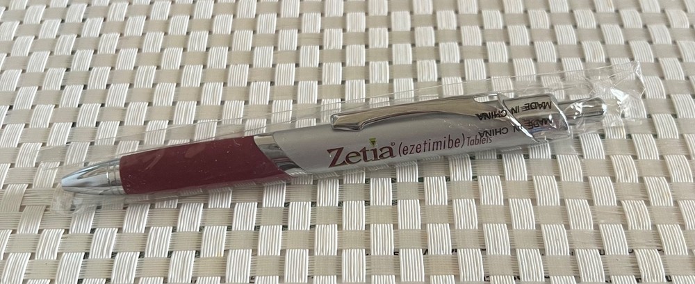 Drug Rep Pharmaceutical Memorabilia Metal ZETIA Pen w/Plastic Cover, NIP