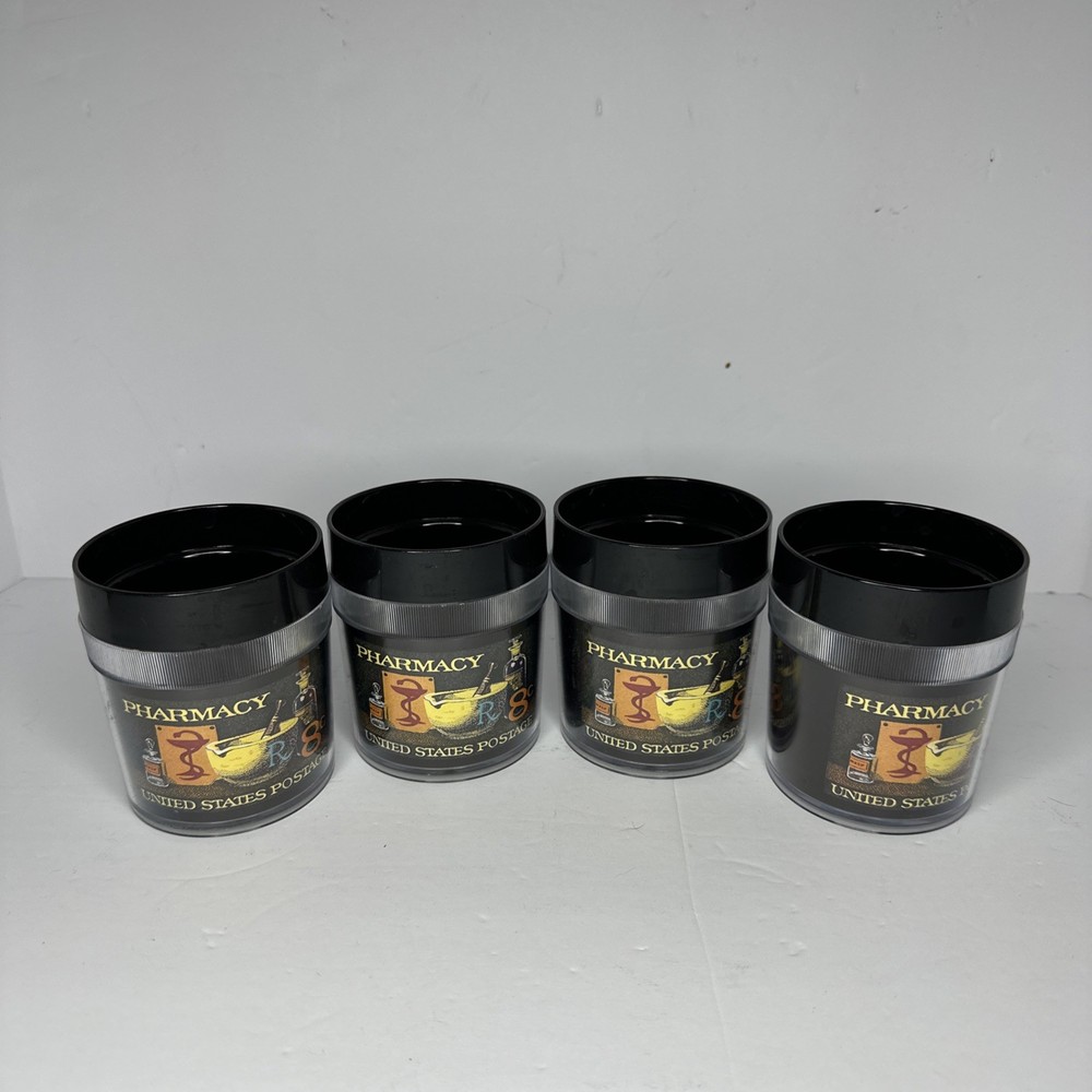 Pharmacy United States Postage Stamp Vintage 1972 Plastic Cups Set Of 4