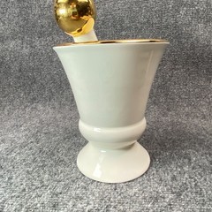Owens Illinois RX Porcelain Pharmacy Mortar Pestle White Gold Apothecary Vtg