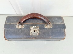 Antique Rare Doctor’s Medicine Kit Leather Travel Bag with Empty Vials