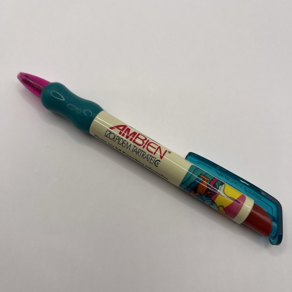 AMBIEN Drug Rep Pharmaceutical Promo Advertising PEN Chunky Wide Pink Yellowed