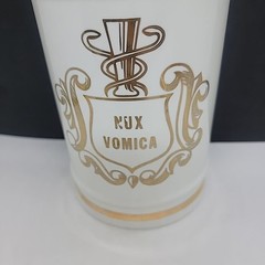 VINTAGE PHARMACY KUX VOMICA APOTHECARY CANISTER JAR WITH LID OWENS ILLINOIS
