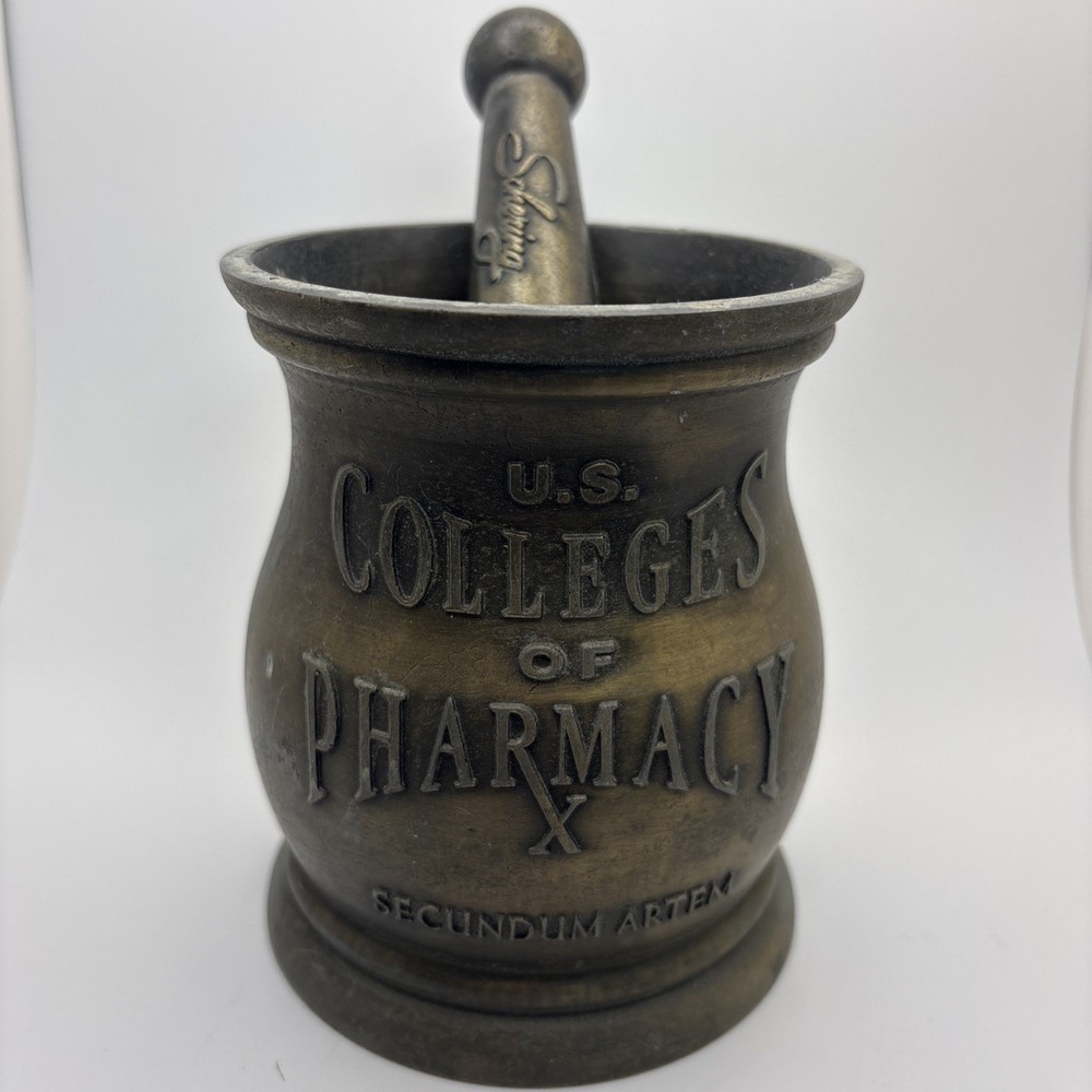 Vintage Schering Laboratories Brass Mortar & Pestle College Of Pharmacy 2001