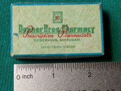 Vintage Donner Bros Pharmacy Prescription Drug Pill Box Sebewaing Mich. Dr Wible