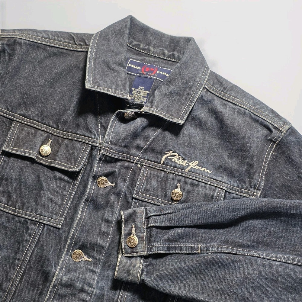 Vintage 90s Y2k Phat Farm New York Men’s Large Denim Trucker Jacket Embroidered