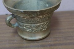 Vintage Heavy 7″ Bronze Mortar & Pestle Reproduction of Heinrick ter Herst 1607