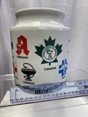NOVOPHARM PORCELAIN PHARMACY CANISTER APOTHECARY JAR No Lid⚕️ WORLD RX LOGOS B5