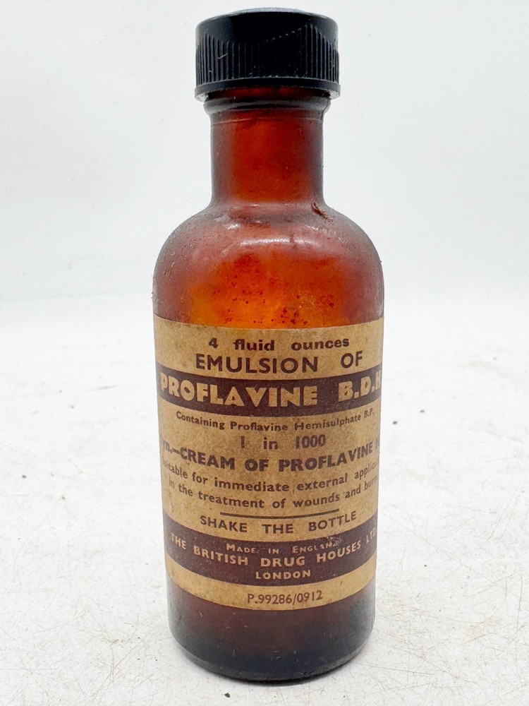 VINTAGE PROFLAVINE EMULSION MEDICINE BOTTLE BRITISH DRUG HOUSES LONDON