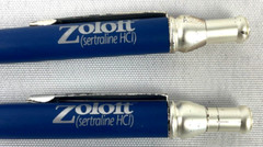 ZOLOFT Metal Pen Set Pharmaceutical Drug Rep Promo Blue Silver Logo Vintage