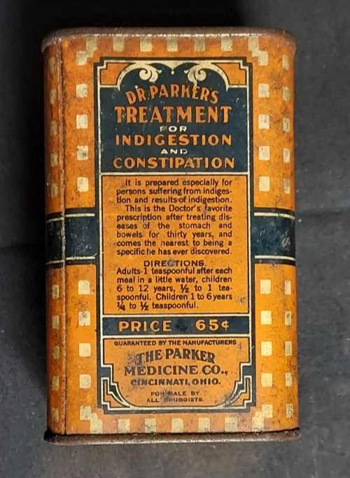 Old Advertising Medicine Tin Dr Parker’s Treatment Parker Medicine Co Cincinnati