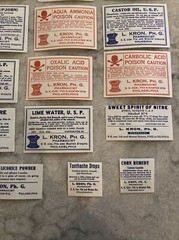 Lot 24 Antique Medicine Bottle Labels Opium, Poison – L. Kron Ph. G. Phila.