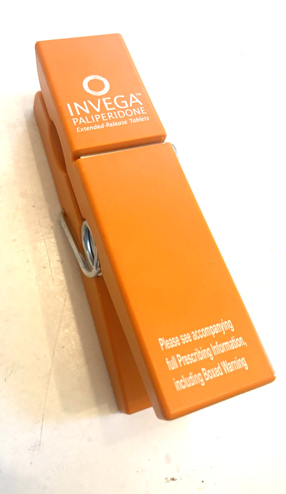 HUGE CLIP INVEGA PALIPERIDONE PHARMACEUTICAL AD – PAPER WEIGHT – PROMO ITEM
