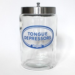 Grafco Medical Apothecary Glass Jar Stainless Lid Blue Letters Tongue Depressors
