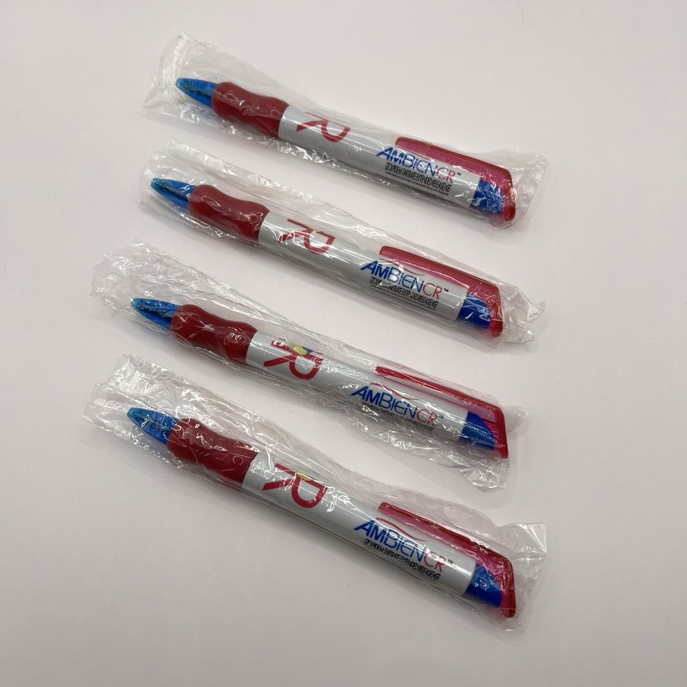 AMBIEN CR Drug Rep Pharmaceutical Promo Advertising Pen Chubby Wide Lot of 4
