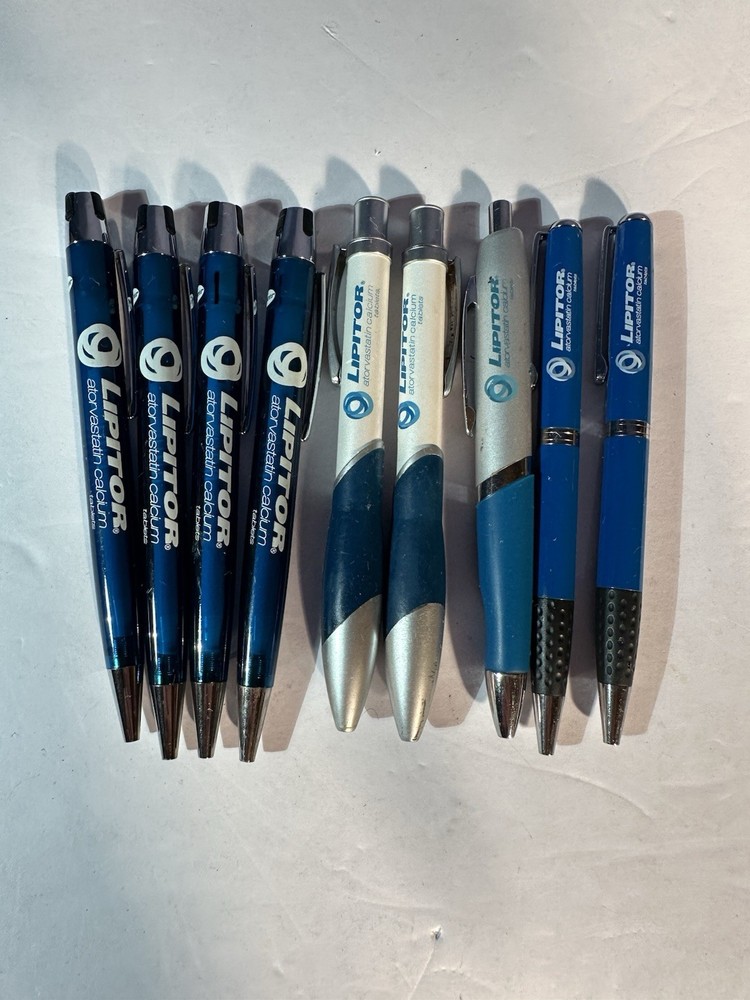 Lot Of 9 Lipitor Heavy Metal Drug Rep Pens Pharmaceutical Pharma Medical Promo