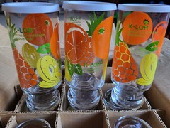 Never used: 12 K-LOR Fruit Tumblers Glasses Physician’s sample promotion in box