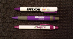 3 Vintge Pharmaceutical Drug Rep Promo Purple Pens (One is Unique)