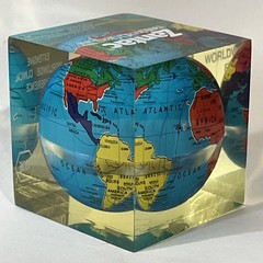 Vintage Zantac Glaxo Roche Pharmaceutical Acrylic Globe Paperweight 2” Square