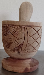 Hand Carved Wood Footed Mortar And Pestle Apothecary Grinder 4.5″ Tall Vintage