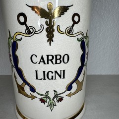 Vintage Jeanne Robinette Ceramics~Carbo Ligni Apothecary Jar, Rexall Drug Store
