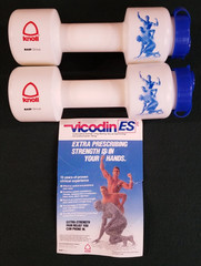 NOS Vintage 1980’s Pharmaceutical Promo Vicodin ES Water Bottle Dumbbells
