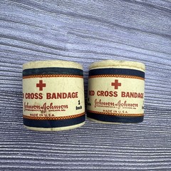 2 VTG J&J Johnson & Johnson Red Cross Bandage Medical Unused & Bandage Antique