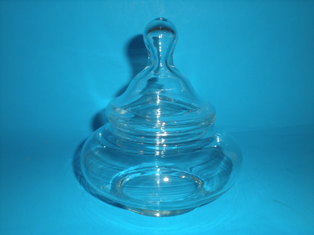 Vtg Miniature Apothecary Covered Jar Glass Candy Container w/ Lid