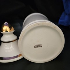Vintage Pharmacy EXT OPii Canister Jar w/ Lid-Cream & Gold Trim-Owens Glass IL