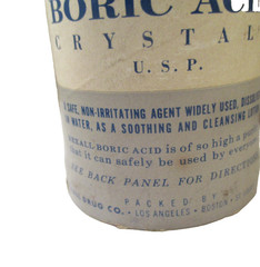 Vtg BORIC ACID PUREPAC TIN w/PARTIAL CONTENTS& REXALL SEALED CARDBOARD CONTAINER