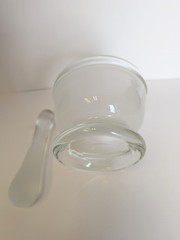 Heavy Clear /Satin Glass Mortar & Pestle Set Hand‑Blown 1940s VTG