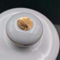 VTG Porcelain Apothecary Jar Vitamin Gold Trim DOM