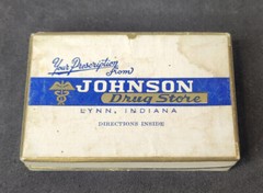 Vintage 1940s-50s Prescription Pill Box Johnson Drug Store Lynn Indiana
