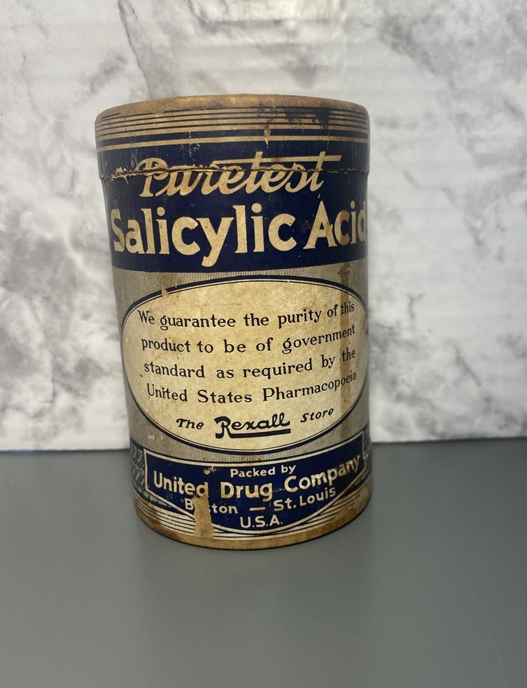 Vintage Puretest Cardboard Container United Drug Company Rexall Salicylic Acid