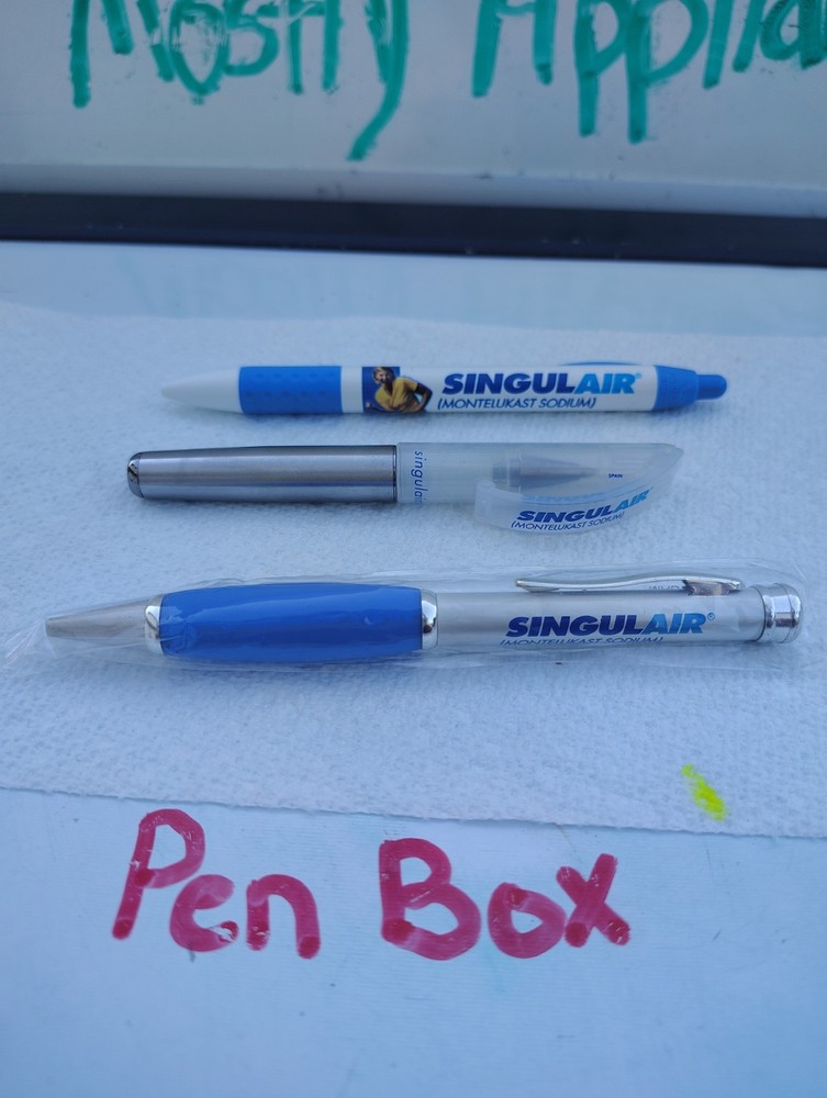 Singulair 3 pen lot 2 Metal 1plastic Drug Rep Pharma Movie Prop Swag New