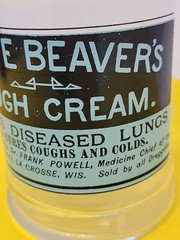 Vintage Glass Jar White Beaver’s Cough Cream Medicine Lacrosse WI Indians RARE