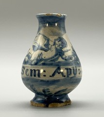 Rare Pair 17thC Italian Savona Majolica Albarello Drug Pharmacy Jar Bottles
