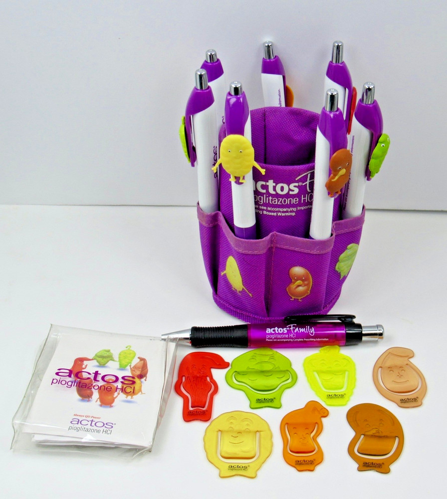 Actos LOT Character PENS, HOLDER CLIPS Drug Rep Pharmaceutical Promo Advertising