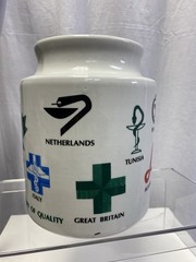 NOVOPHARM PORCELAIN PHARMACY CANISTER APOTHECARY JAR No Lid⚕️ WORLD RX LOGOS B5