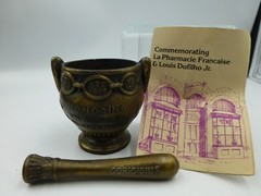 Vintage Coricidin Mortar & Pestle for La Pharmacie Francaise & Louis Dufilho JrB