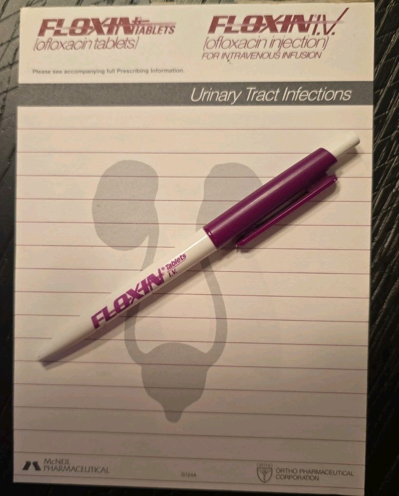 FLOXIN Pharmaceutical Drug Rep Promo Lot – Plastic Pen + Notepad Medical
