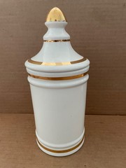 Vintage HIERA PICRA Apothecary Canister Jar w/ Lid OWENS ILLINOIS gold decorated