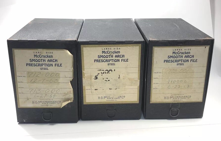 Vintage McCracken Metal File Pharmacy Prescription Box Industrial Rx Lot 3 Blk