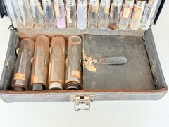 Antique Rare Doctor’s Medicine Kit Leather Travel Bag with Empty Vials