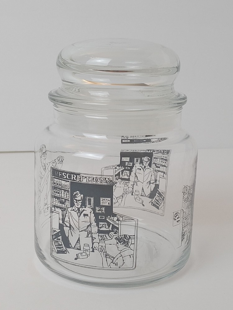 Vintage Glass Prescription Jar Container with Lid Pharmacy Designs