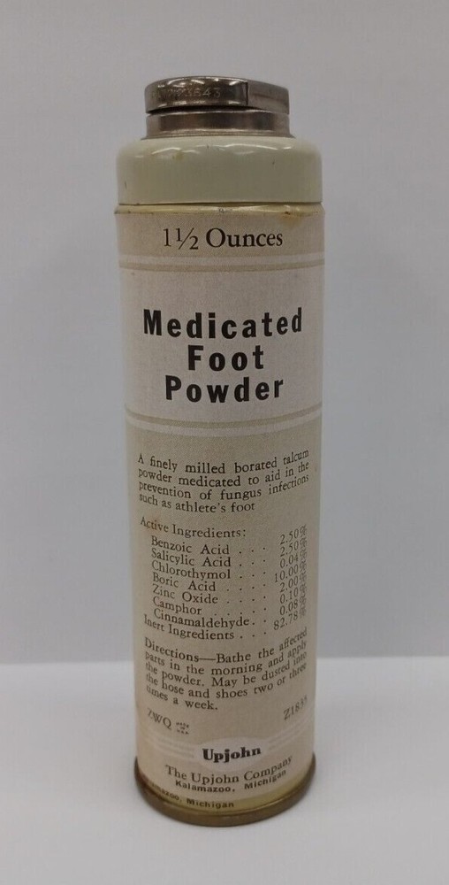 Upjohn Vintage Medicated Foot Powder 1.5oz Pharmaceutical Collectible Tin