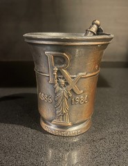 Pharmaceutical Apothecary Brass Mortar & Pestle Secundum Artem Statue Liberty