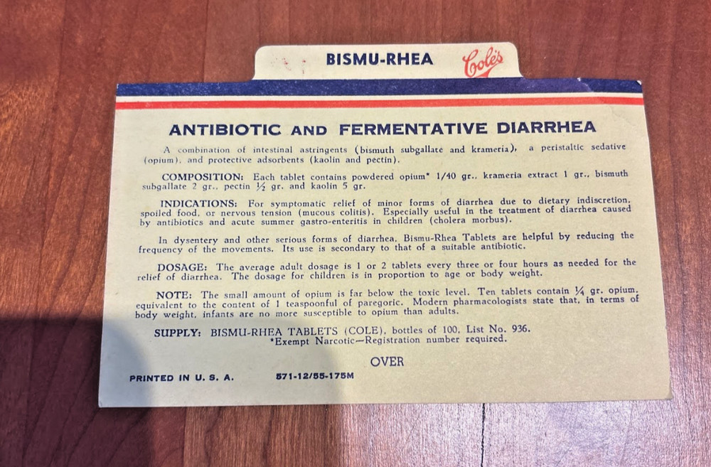 FREE SHIP! 1950s Cole’s Bismu-Rhea Antibiotic Fermentative Diarrhea St Louis