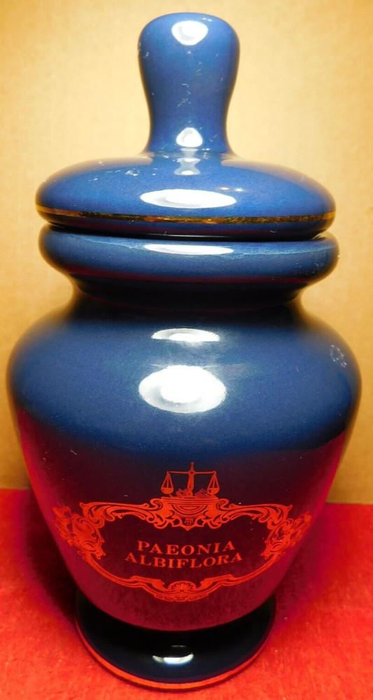 C/J~Apothecary Jar Eli Lilly „Paeonia Albiflora“ Pharmaceutical 4-58 Blue Empty